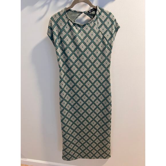 Zara Geometric Print Midi Pencil Dress Size L - Picture 1 of 7